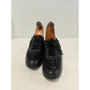 Michael Kors Black Crystal Embellished Snakeskin Leather Sneakers 8M HL16F